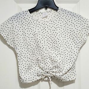 Zara kid top white polka dot front tie up 11 12